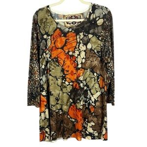 Amma Vibrant Orange and Brown Relaxed Graphic Tunic Size Medium
